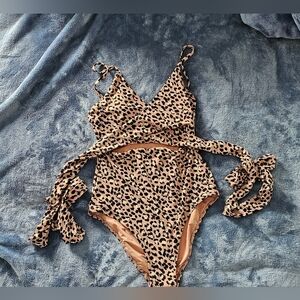 Aerie Leopard Print One Piece Swimsuit with Adjustable Side Ties